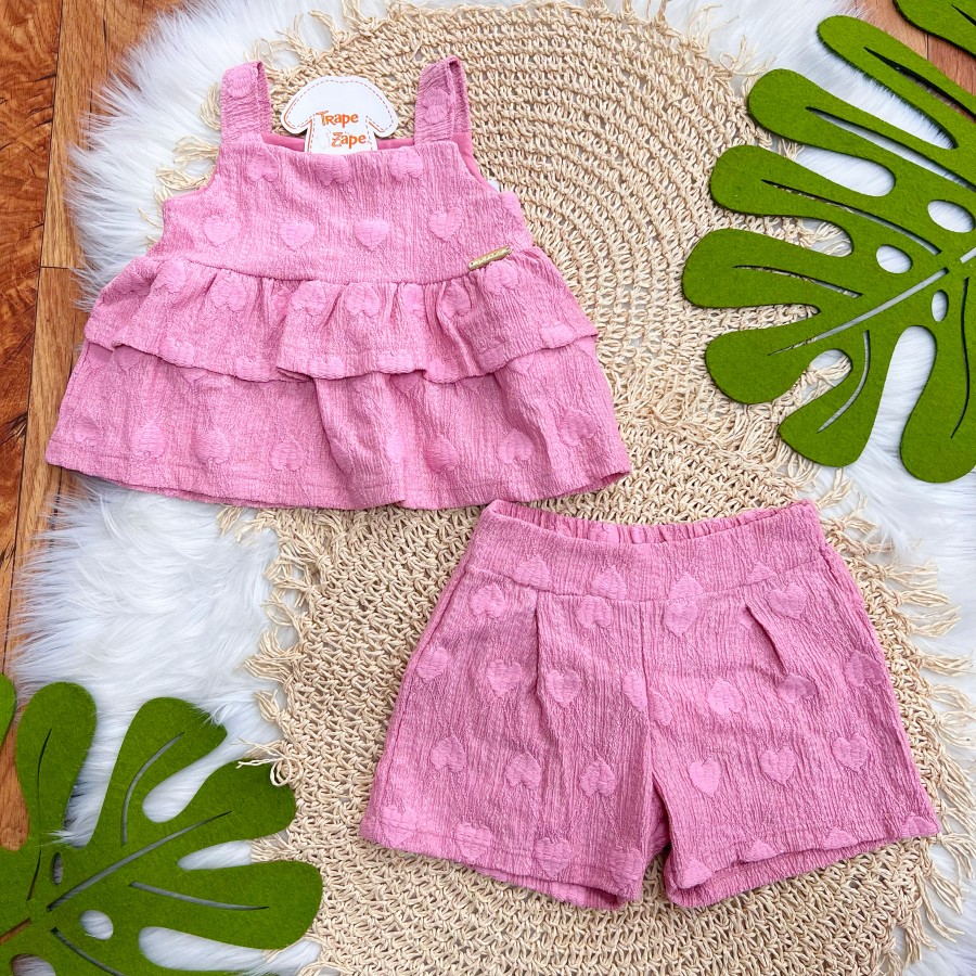 Conj. Batinha e Short Corações - Rose 